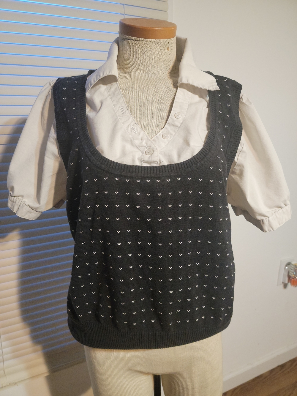 Lane Bryant Black Knit Sweater Vest with White Heart Dots